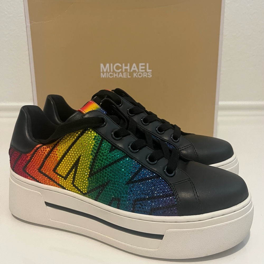 Michael by Michael Kors Women Ashlyn Black & Rainbow Platform Sneakers, Size 8